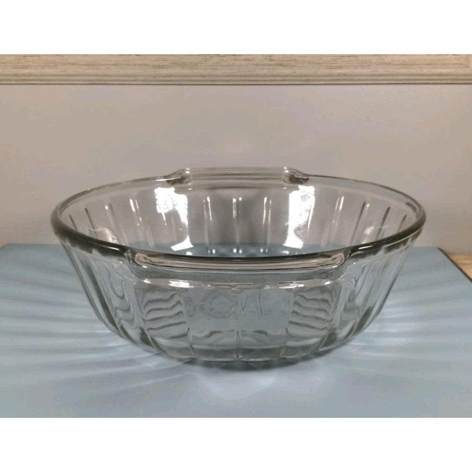 Vintage Clear Glass Handled Bowl Ribbed Glass Serving Bowl