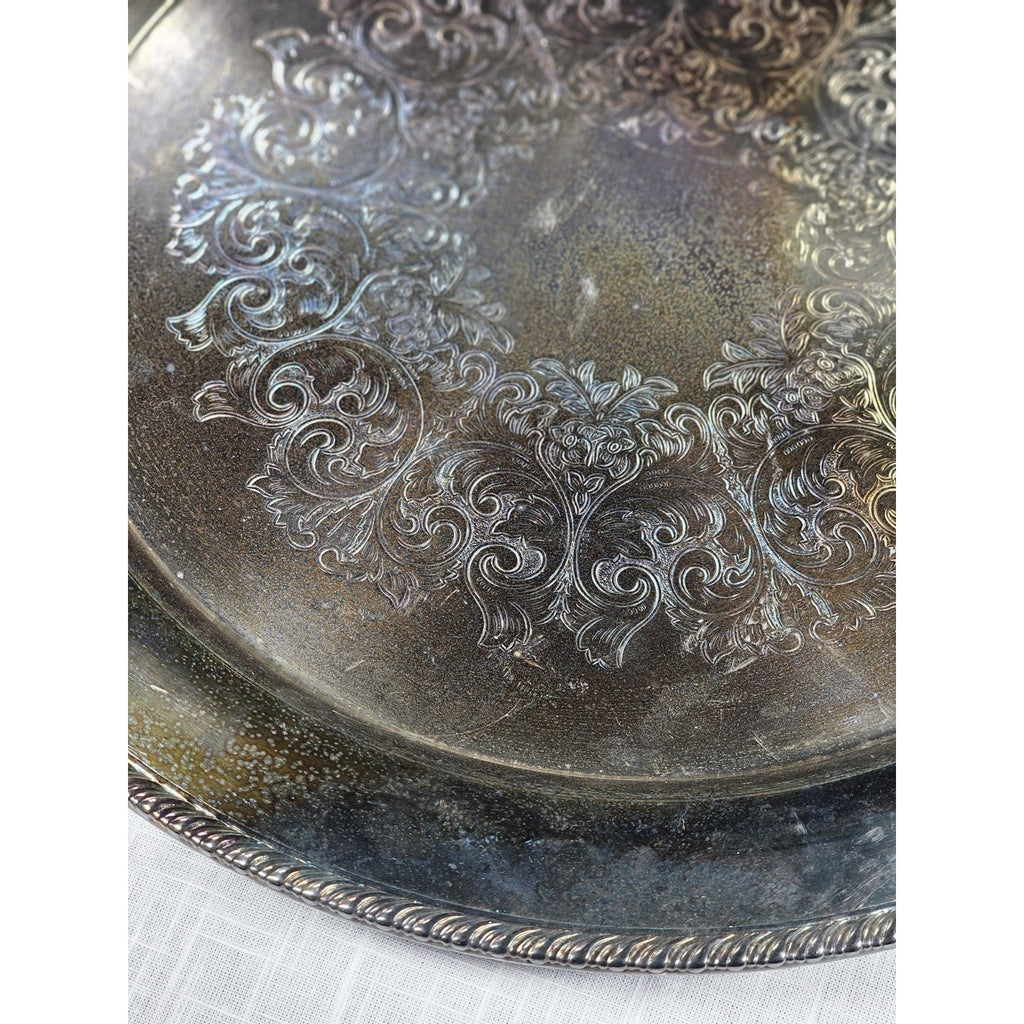 Vintage Wm Rogers Silver Plated Ornate Floral Serving Tray Plate