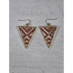 Gold Tone Red Rhinestone Triangle Dangle Earrings Geometric
