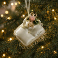 Vintage Miniature Satin Stool Ornament White Pearl Trim Dollhouse