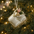 Vintage Miniature Satin Stool Ornament White Pearl Trim Dollhouse