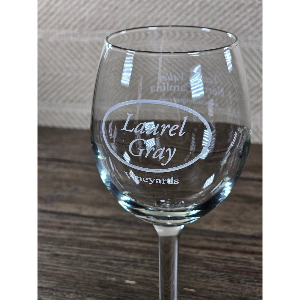 Laurel Gray Vineyards Wine Glass 7" Etched Stemware