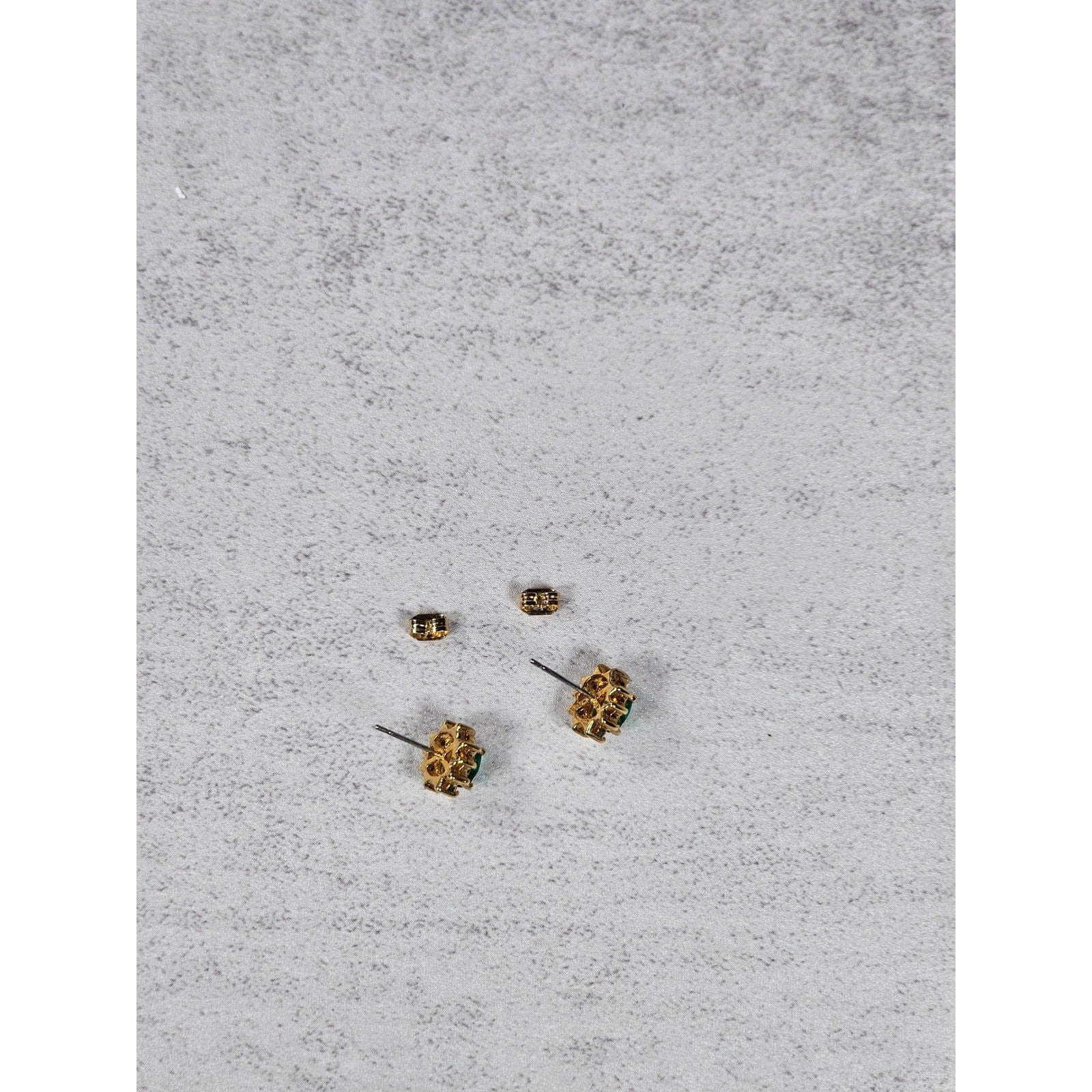Vintage Green Oval Stud Earrings Gold Tone Halo Rhinestones