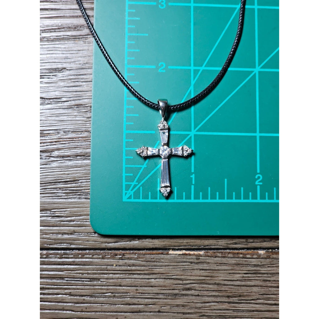 Vintage Sterling Silver Cross Necklace with CZ Stones Pendant