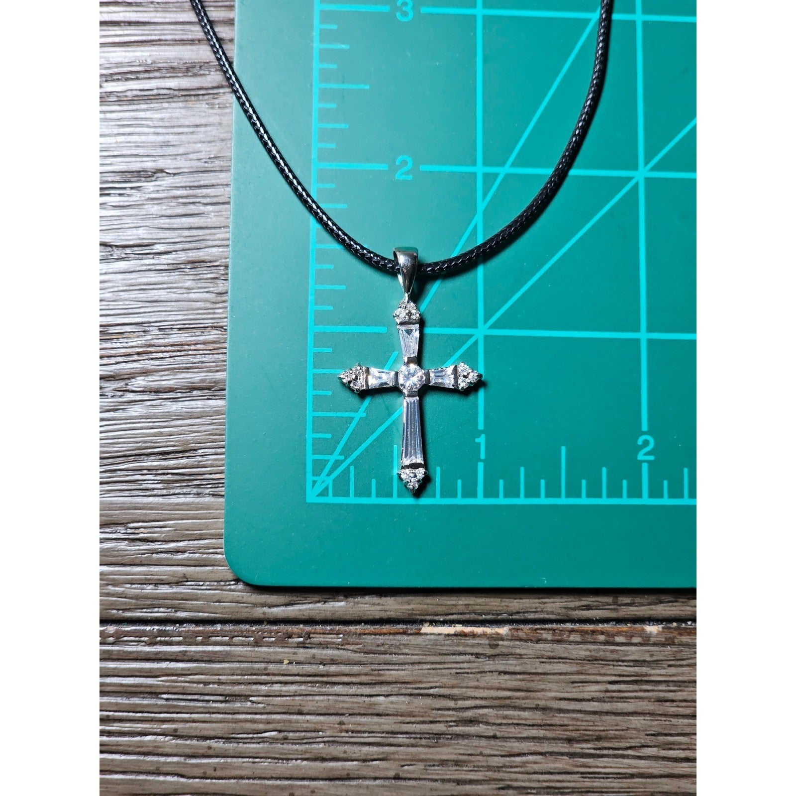 Vintage Sterling Silver Cross Necklace with CZ Stones Pendant