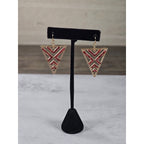 Gold Tone Red Rhinestone Triangle Dangle Earrings Geometric