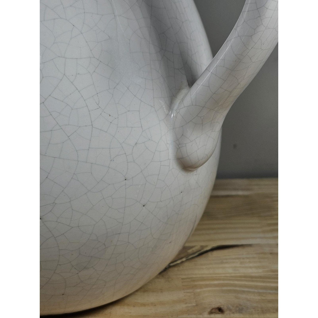 White Crackle Ceramic Pitcher Rustic Farmhouse Decor 10 Inch