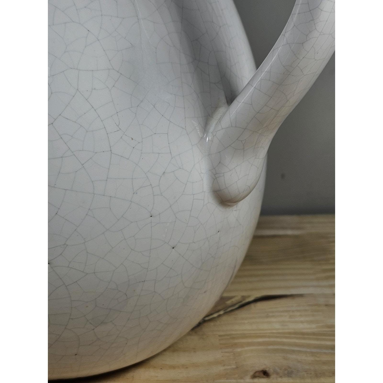 White Crackle Ceramic Pitcher Rustic Farmhouse Decor 10 Inch