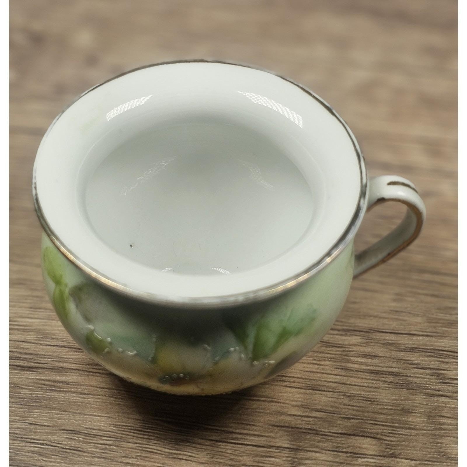 Vintage Porcelain Floral Mini Pitcher Yellow Flowers Gold Trim