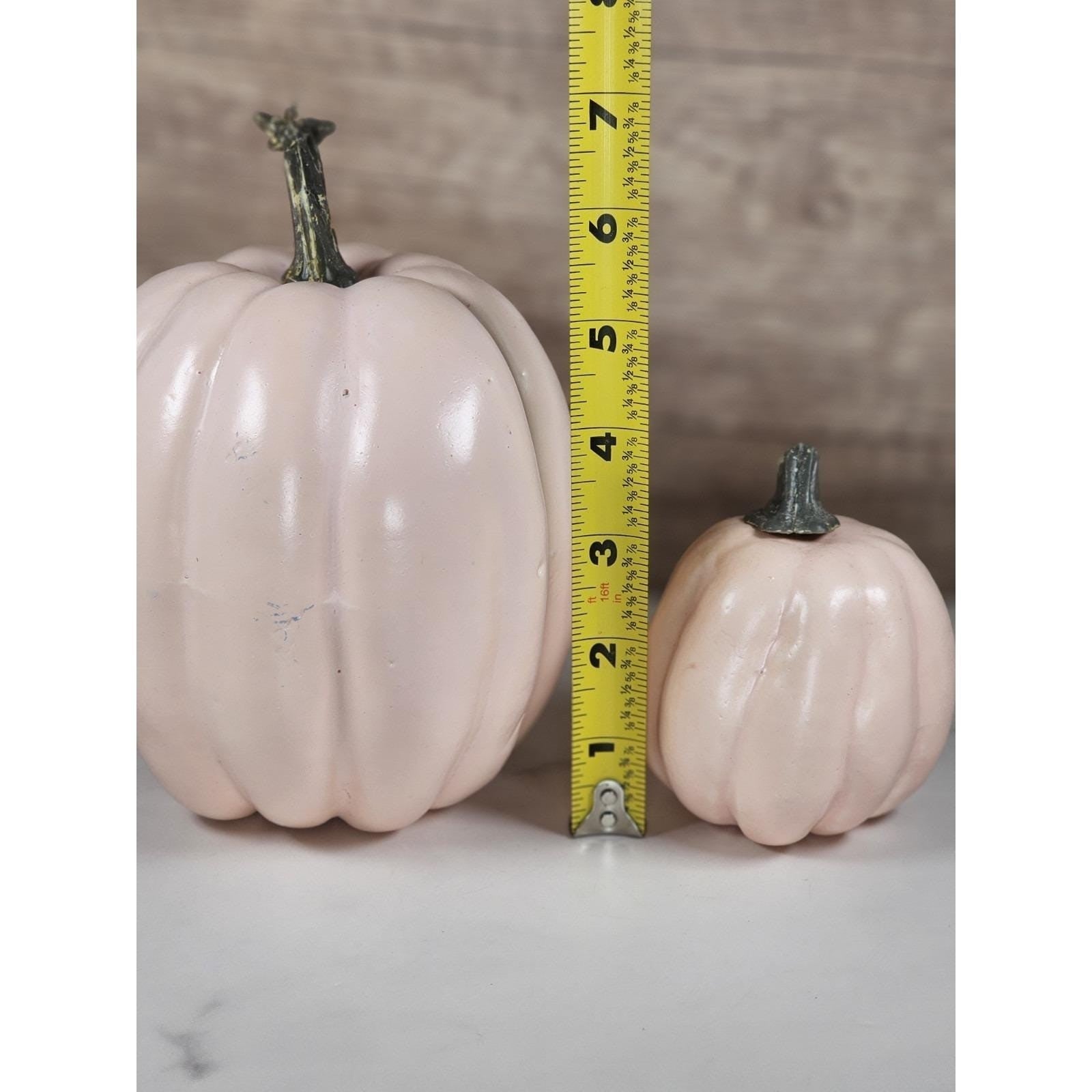 Vintage Blush Pink Ceramic Pumpkins Set Fall Decor Ribbed Pumpkins