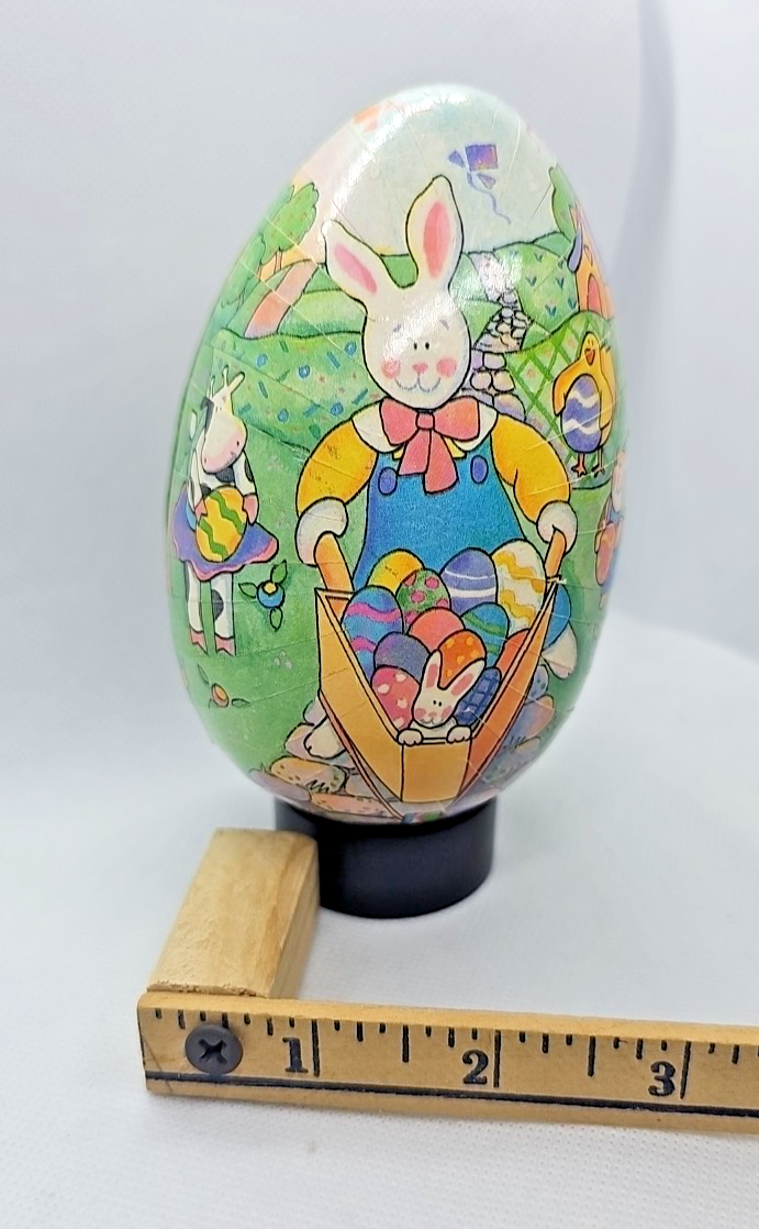 Vintage Paper Mache Egg Rabbit with Wheelbarrow Full of Eggs