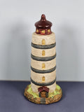 Vintage Ks Collection Beige Plaster Blue Stripe Design Lighthouse 6" Tall