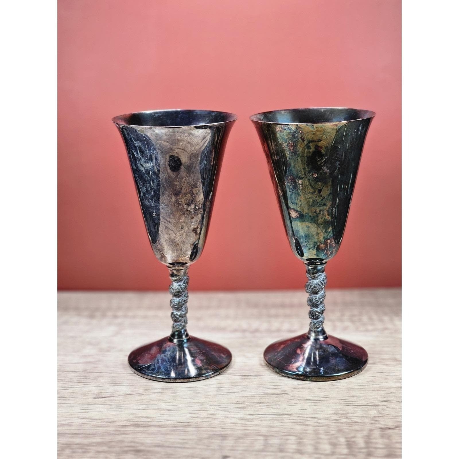 Vintage B.M. Mounts Primrose Plate Trophy Goblets Pair Decorative Cups