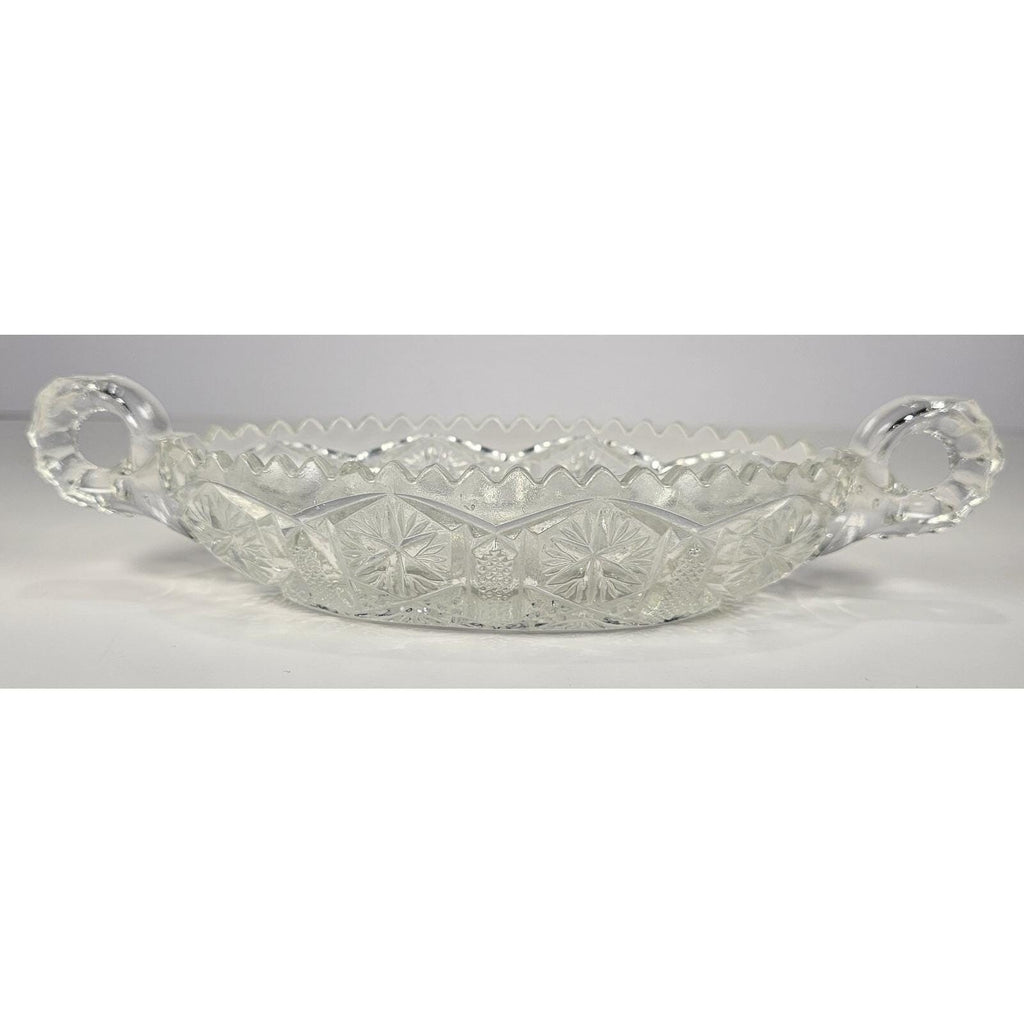 Cut Glass Candy Dish Starburst Pattern Handled Vintage