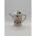 Miniature Vintage Porcelain Watering Can Figurine Roses Gold Trim Japan 2″