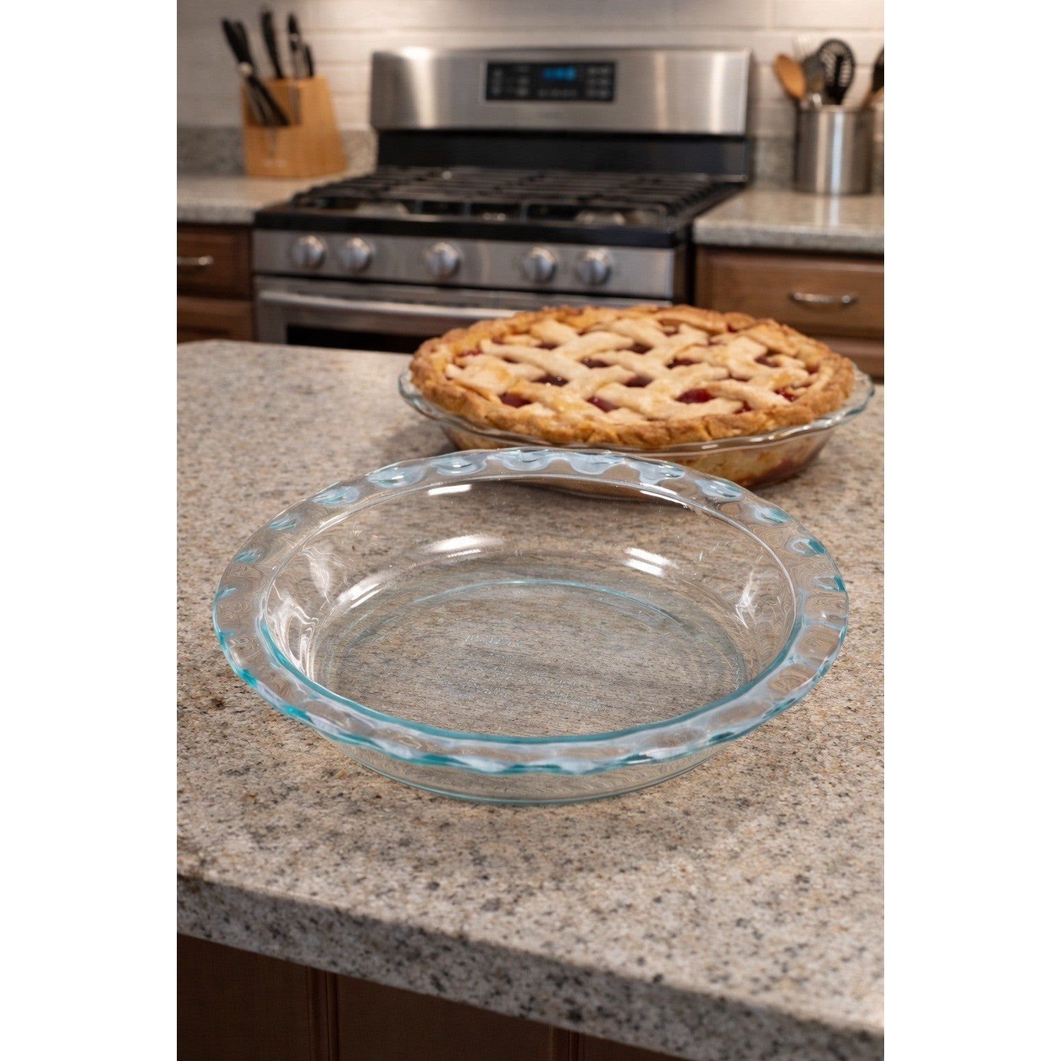 Pie Form Rim Vintage Pyrex Clear Glass Pie Dish with Blue Dot Rim 11 Inch – The ...