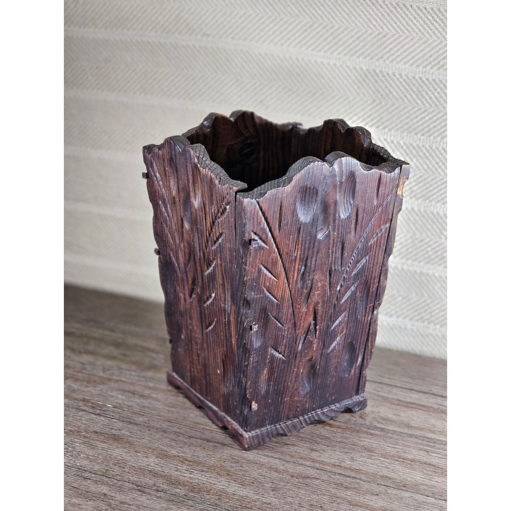 Hand-Carved Rustic Wood Box with Iron Nails | Primitive Farmhouse Decor