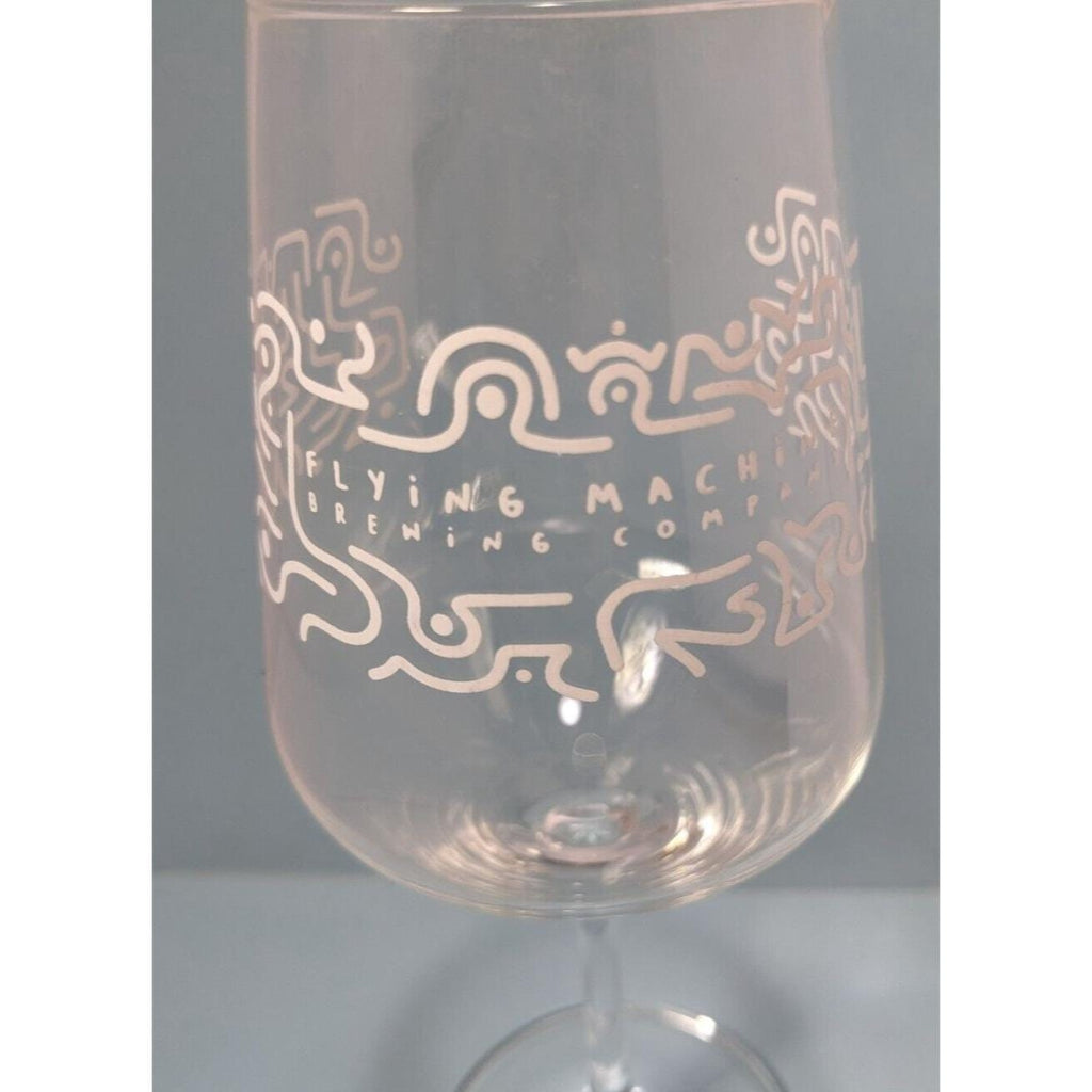 Flying Machine Brewing Wine Glass Etched Clear 9 Inch