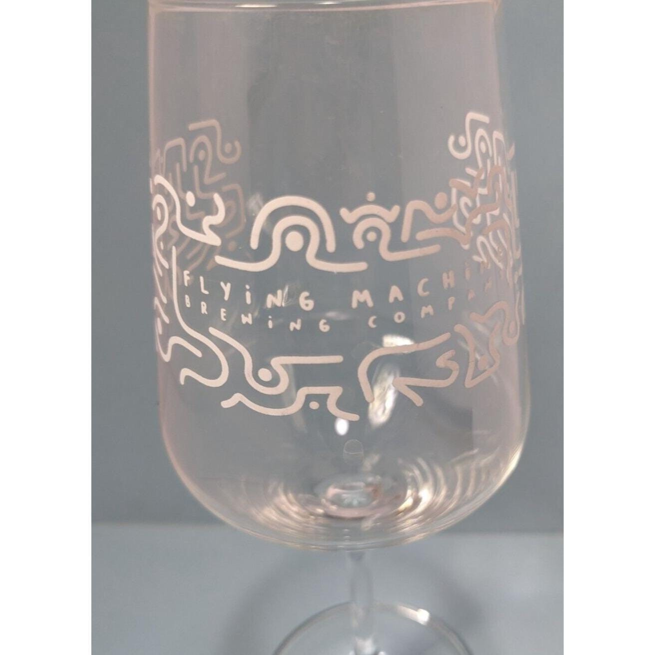Flying Machine Brewing Wine Glass Etched Clear 9 Inch