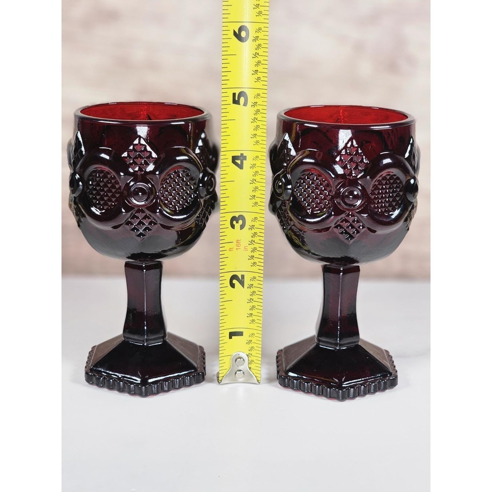 Vintage Avon Cape Cod Ruby Red Wine Goblets Set of 2 1970s Glassware