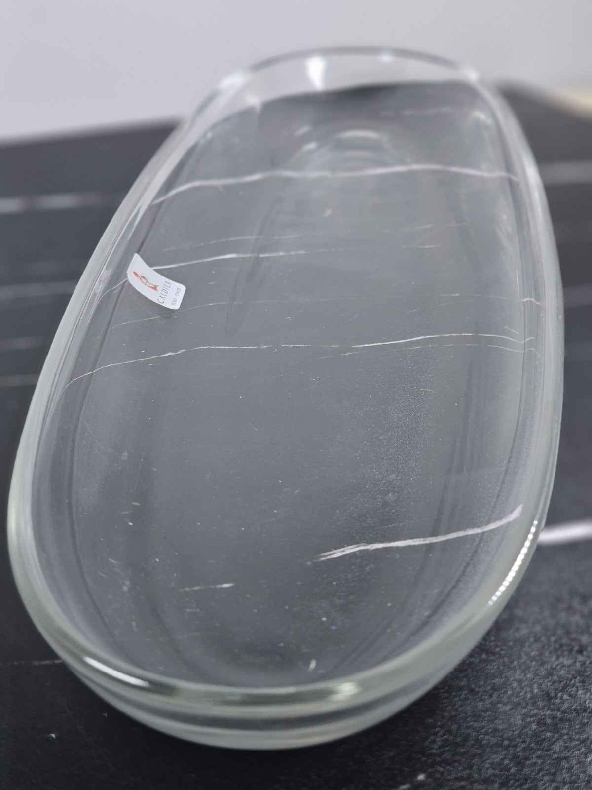 Caldier Italy Glass Oval Serving Plate 19″ x 6.5″ Clear Elegant Design