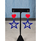 Vintage Patriotic Heart & Star Dangle Earrings – Red White Blue