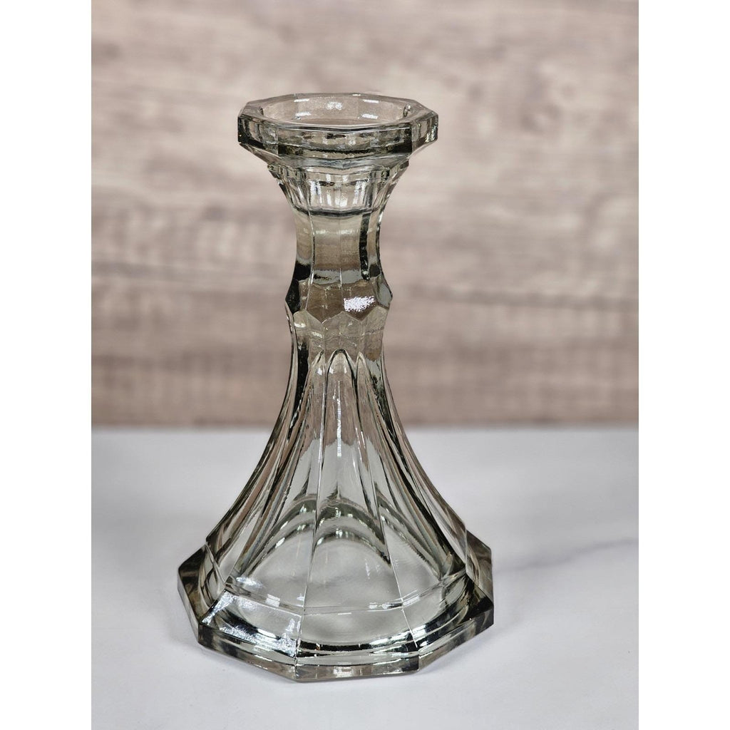 Vintage Fostoria Smokey Glass Candle Holder Faceted 6 Inch USA