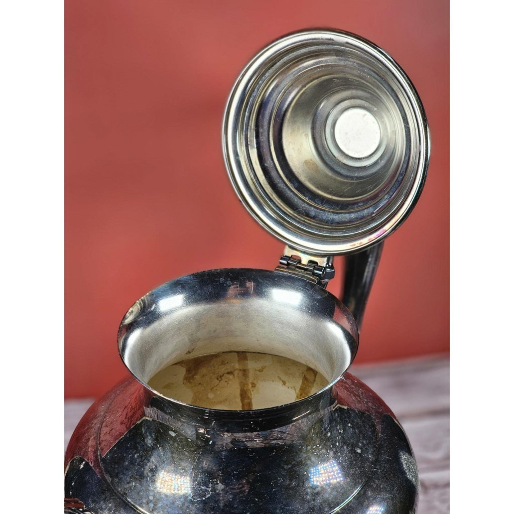 Vintage Oneida Silver Plated Teapot Ornate Handle Hinged Lid 9 Inch