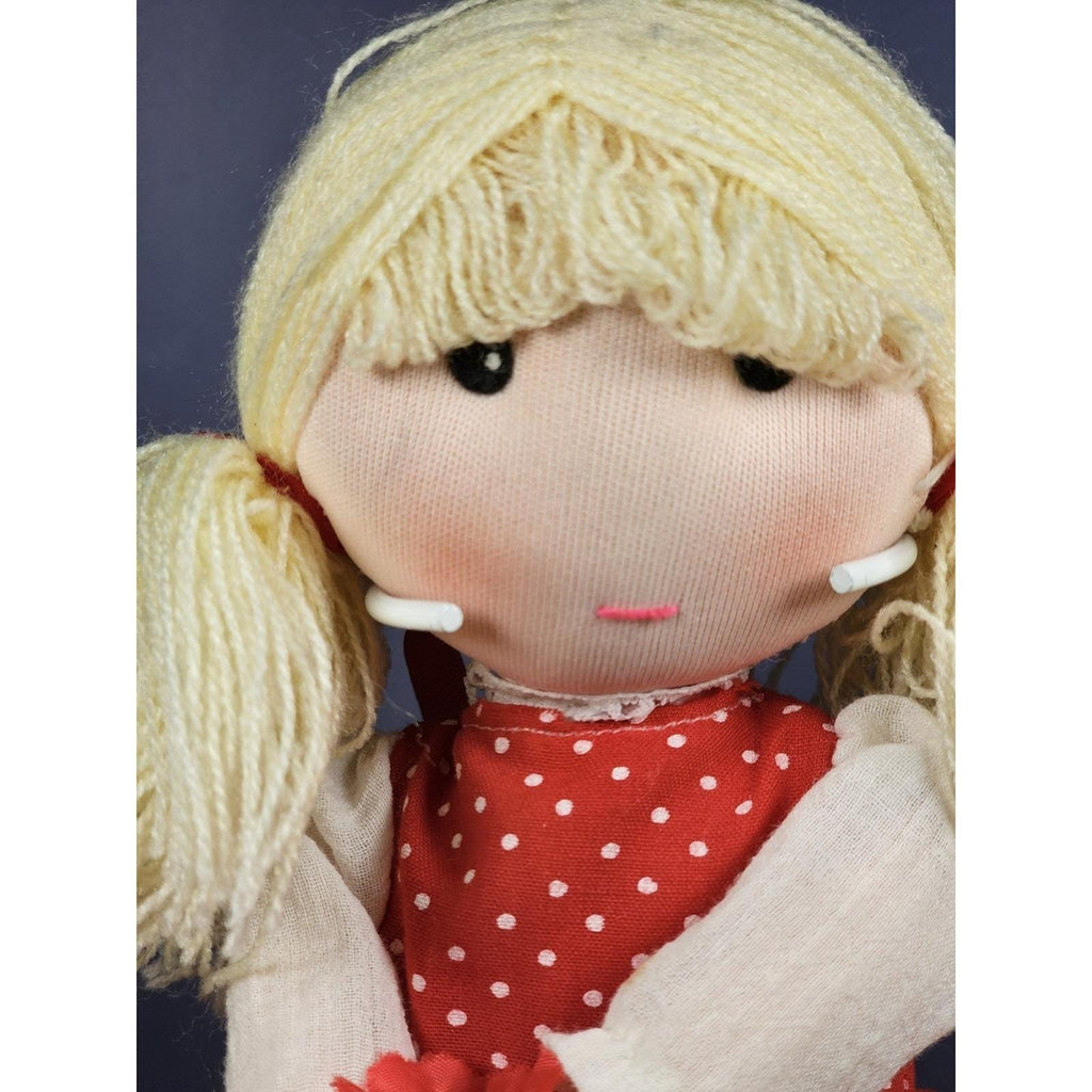 Vintage Rag Doll Red Polka Dot Dress Cloth Doll Heart Tag