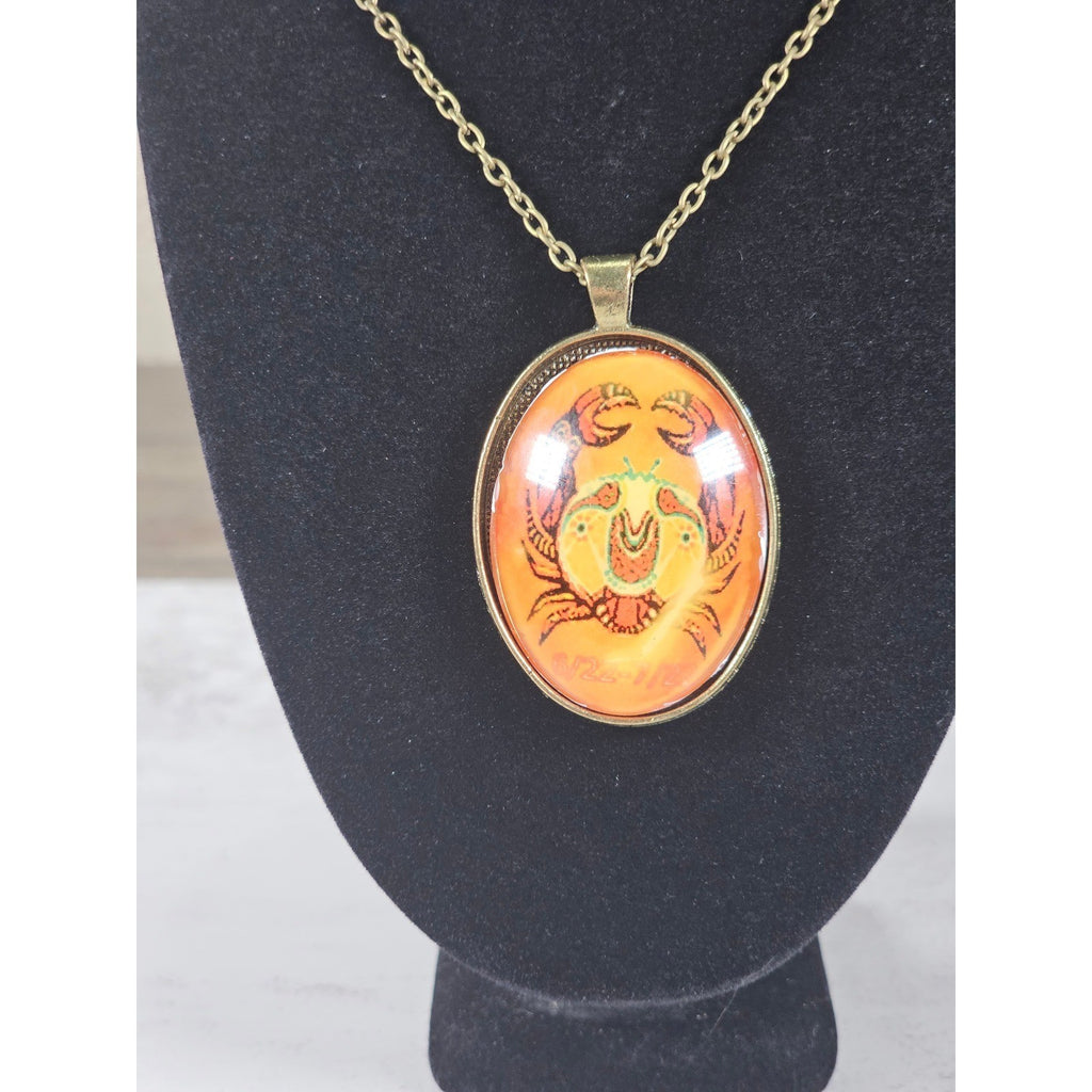 Vintage Cancer Zodiac Pendant Necklace Crab Medallion Charm