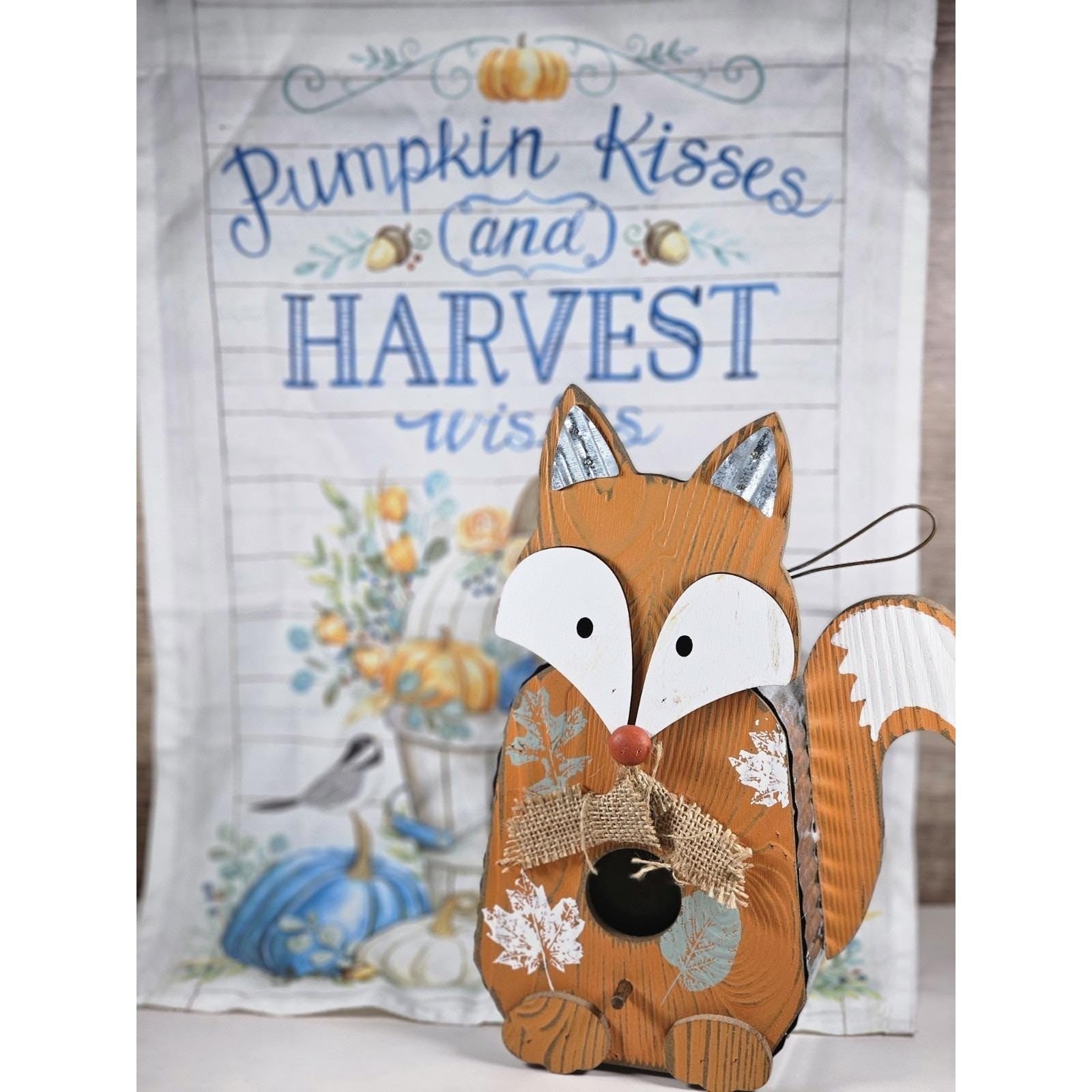 Autumn Fox Birdhouse and Garden Flag Set Rustic Fall Yard Decor