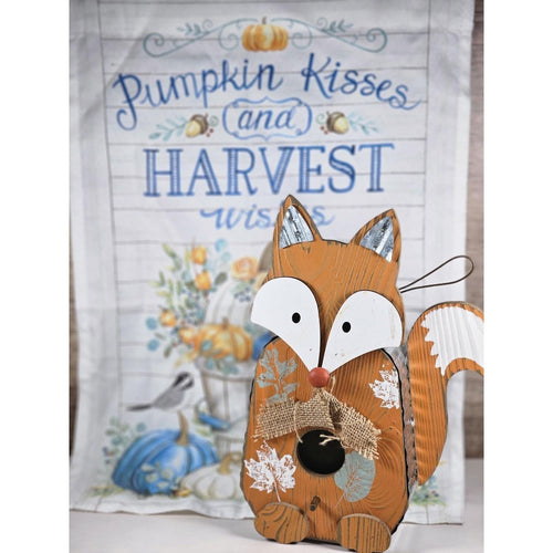 Autumn Fox Birdhouse and Garden Flag Set Rustic Fall Yard Decor