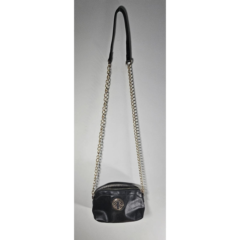 Black Leather Purse Gold Chain Strap Vintage Crossbody Bag