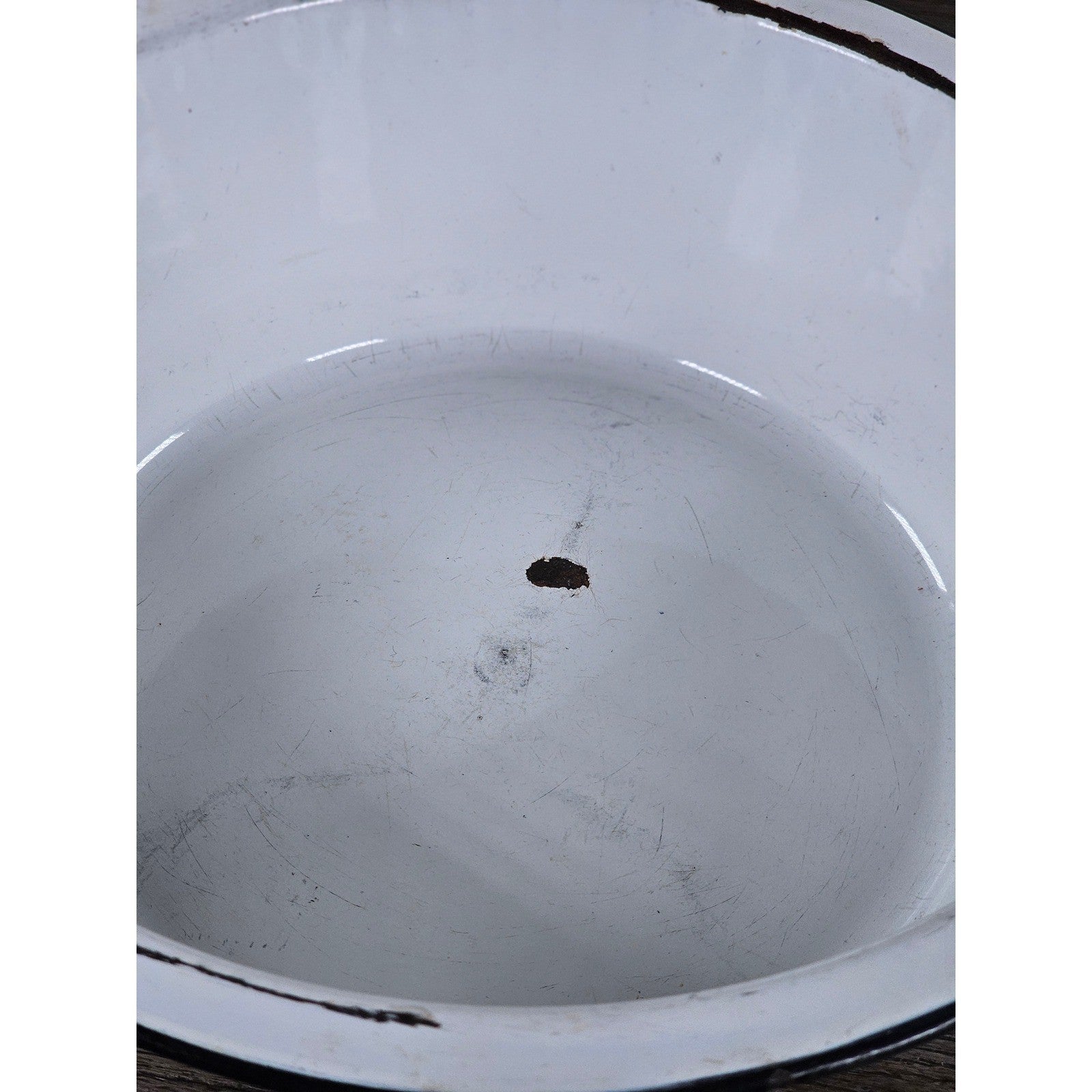 Vintage White Enamel Wash Basin Bowl Black Rim Rustic Farmhouse