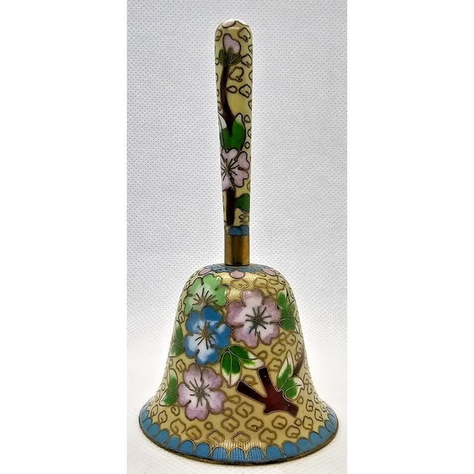 Vintage Chinese Cloisonne Bell Blue Floral Enamel Decor