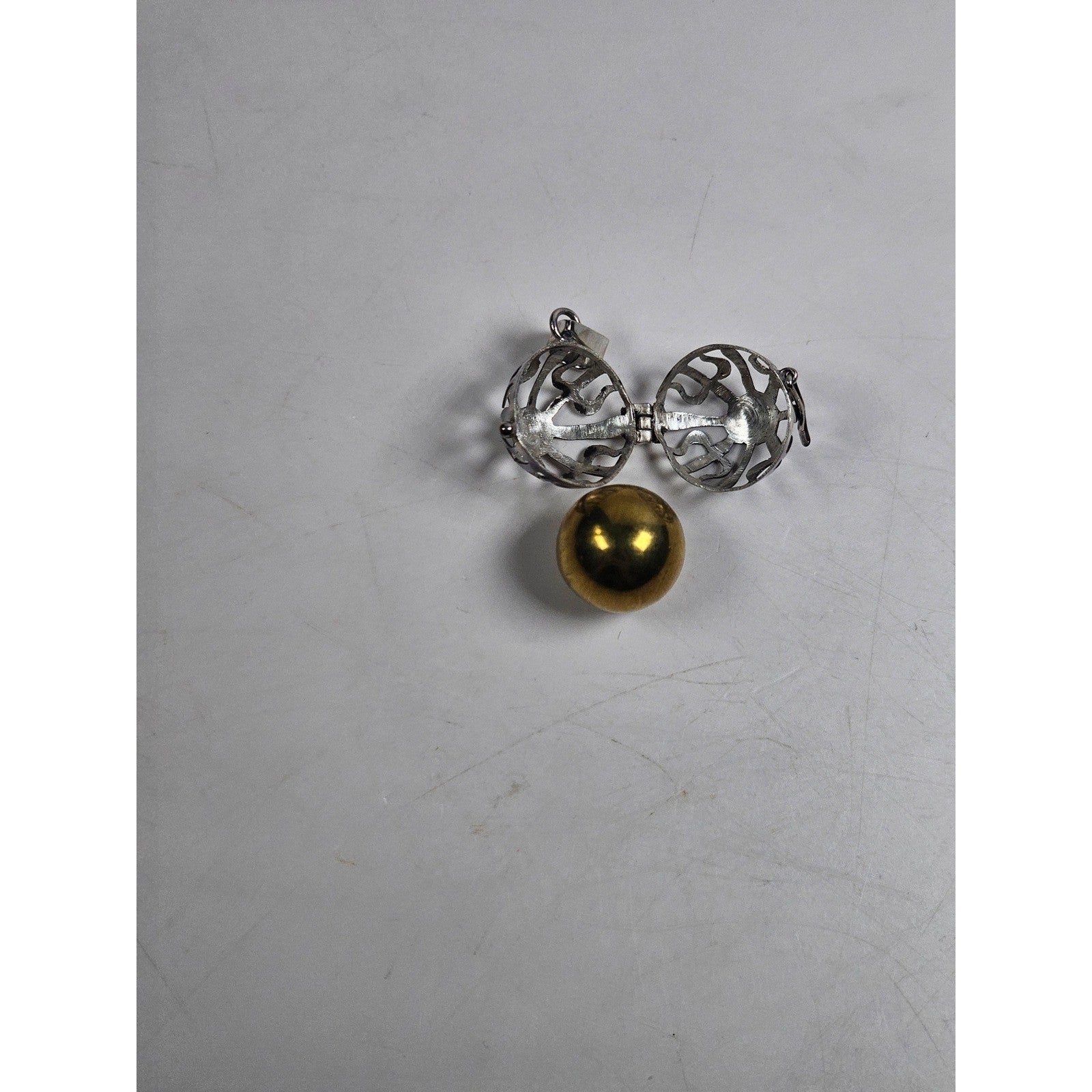Vintage Sterling Silver Jingle Ball Pendant .925 Harmony Sphere Necklace