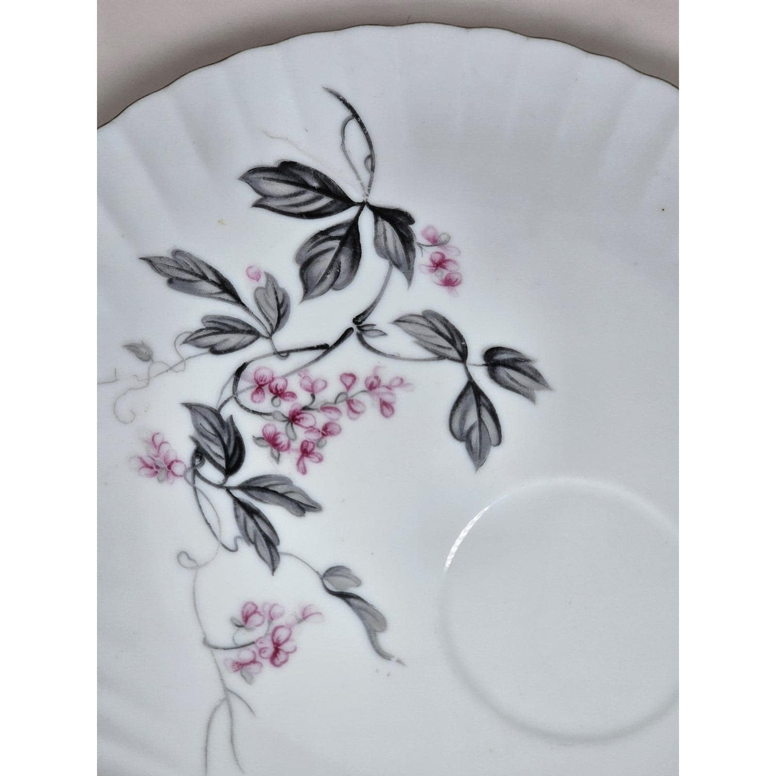 Vintage Porcelain Snack Plate Hand Painted Cherry Blossom Floral 8 Inch