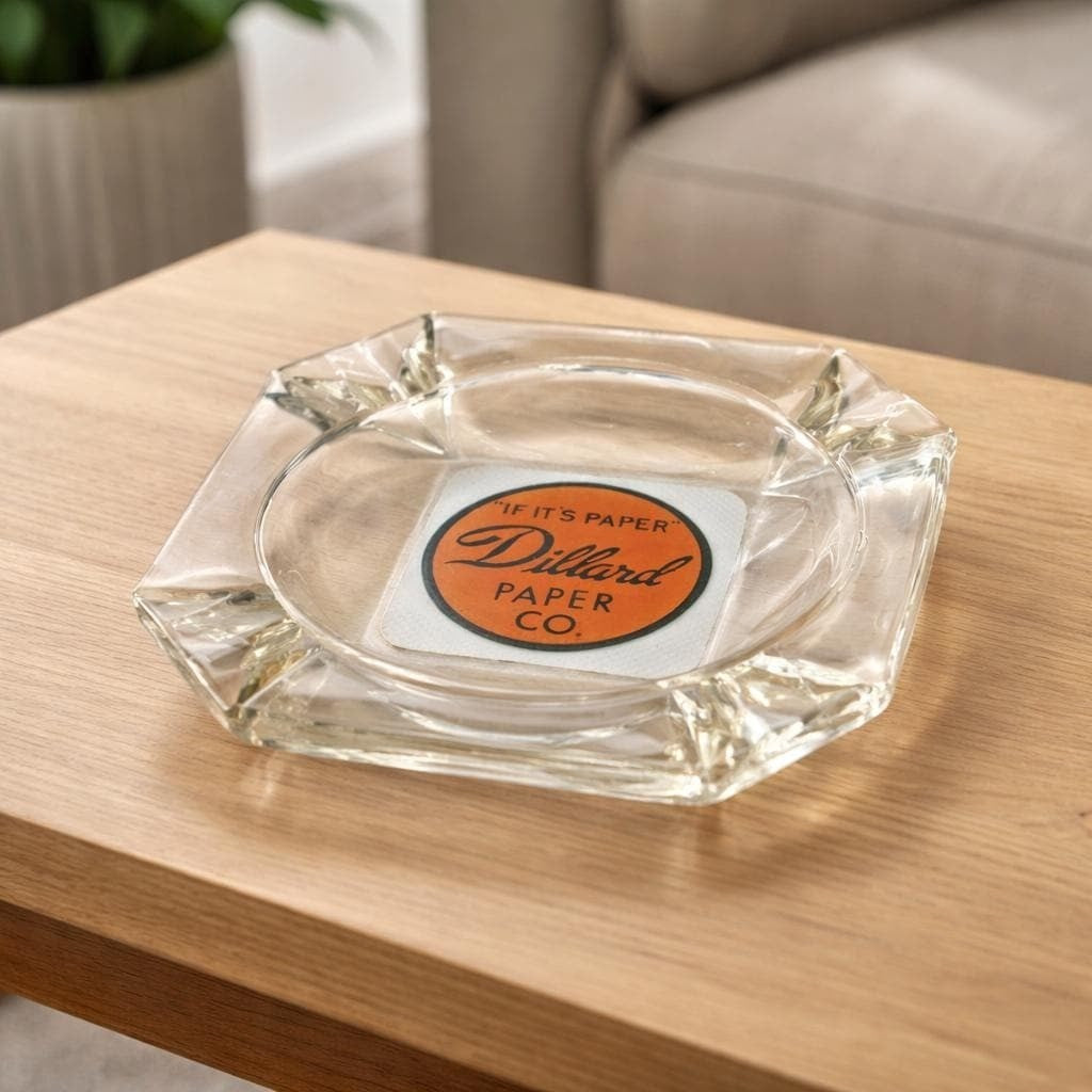 Dillard Paper Co 1960s  Glass Ashtray Octagonal Logo Tray