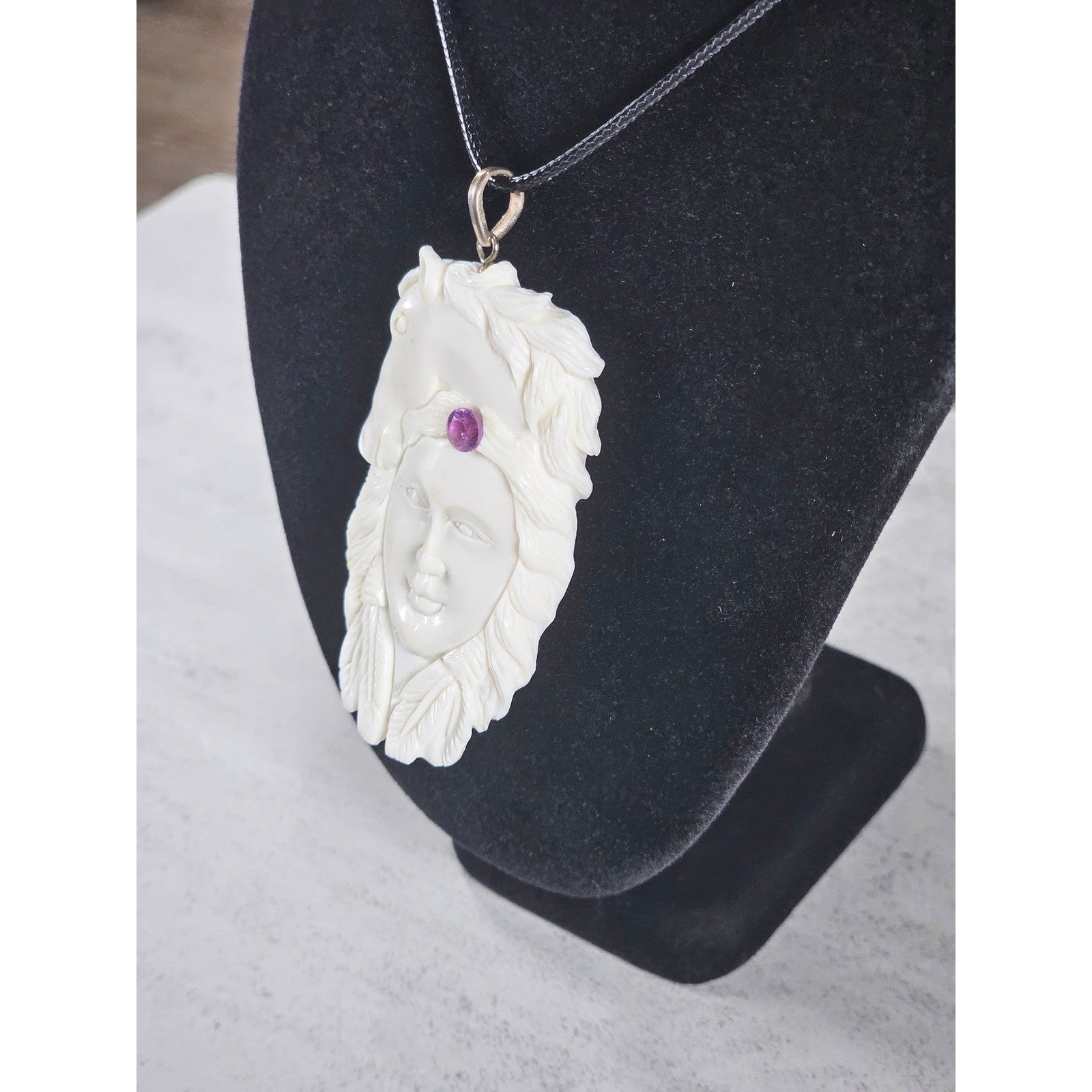 Vintage Carved Native American Horse Headdress Pendant