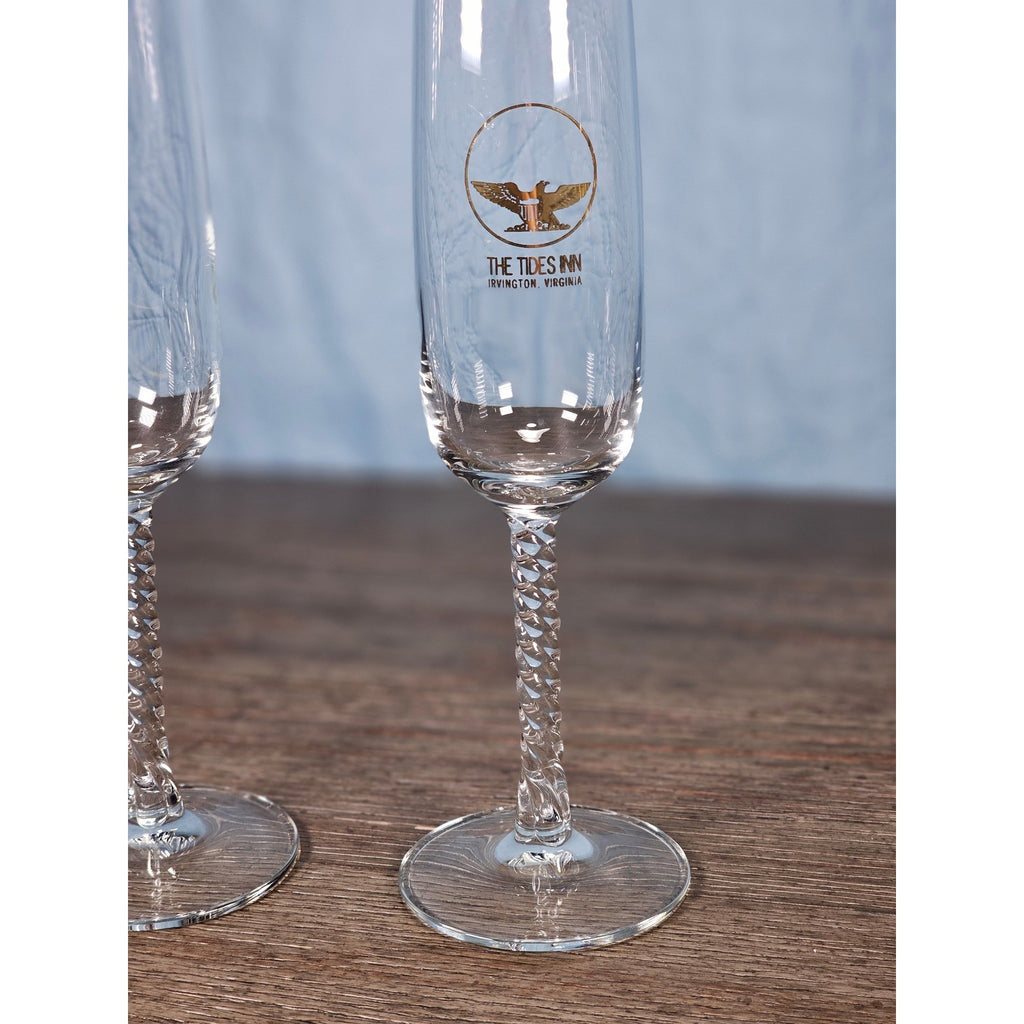 Vintage The Tides Inn Champagne Flutes Twisted Stem Glasses Set of 2