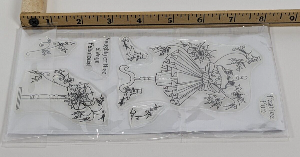 Katy Sue Designs Fabulous Festive Fashion 7-Piece Clear Stamp Set Naughty Or Nic