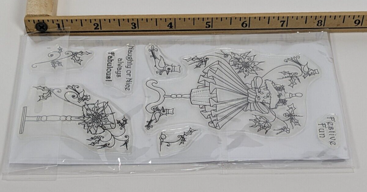Katy Sue Designs Fabulous Festive Fashion 7-Piece Clear Stamp Set Naughty Or Nic