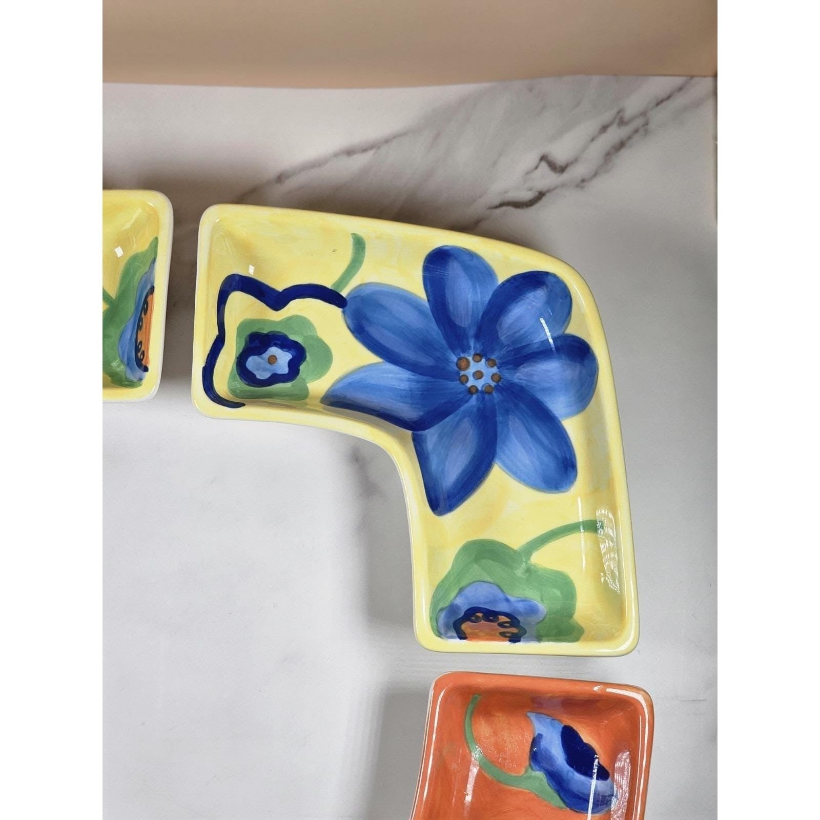 Vintage Avon Floral Ceramic Dishes Set of 4 Hand Painted Serveware