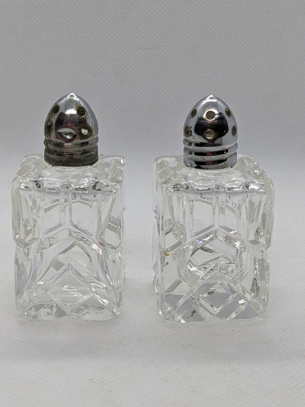 Vintage Cut Glass Salt and Pepper Shakers 2 1/2 Inches Tall