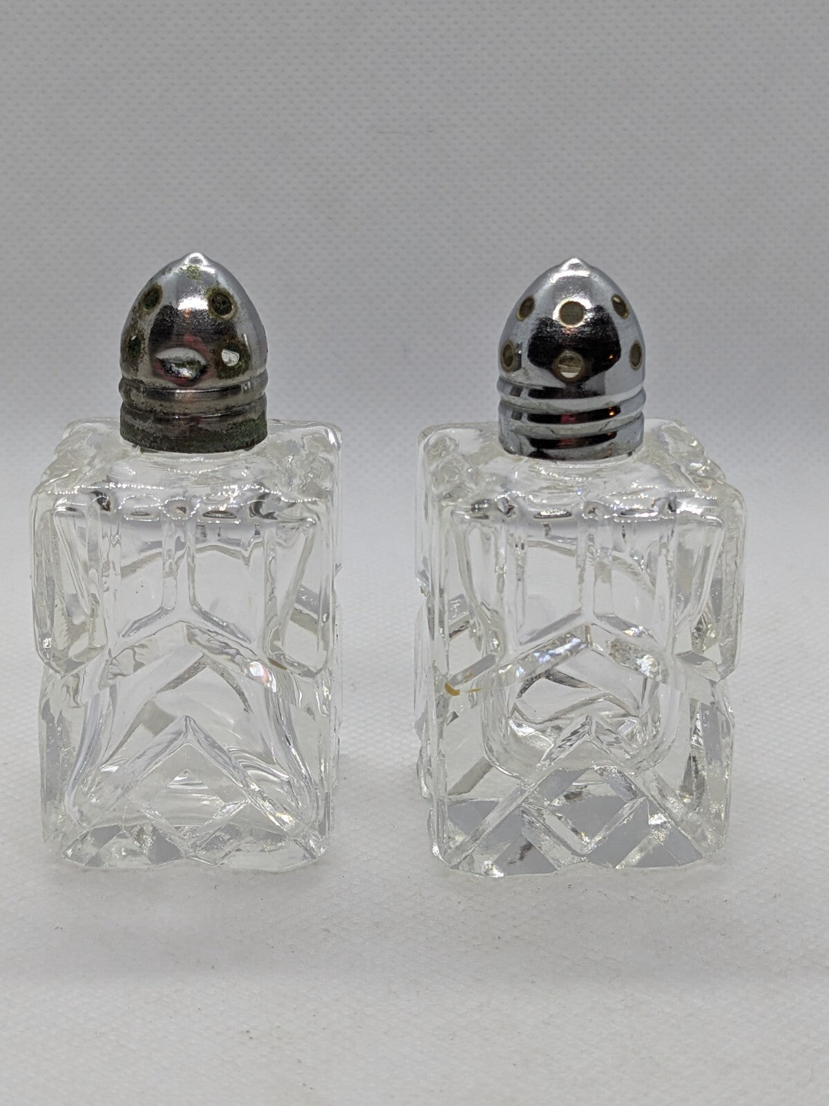 Vintage Cut Glass Salt and Pepper Shakers 2 1/2 Inches Tall