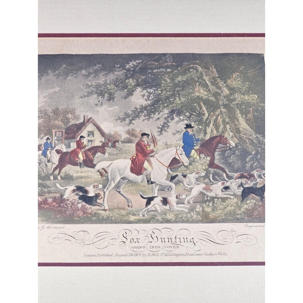 Antique Fox Hunting Print After George Morland Framed Equestrian Art