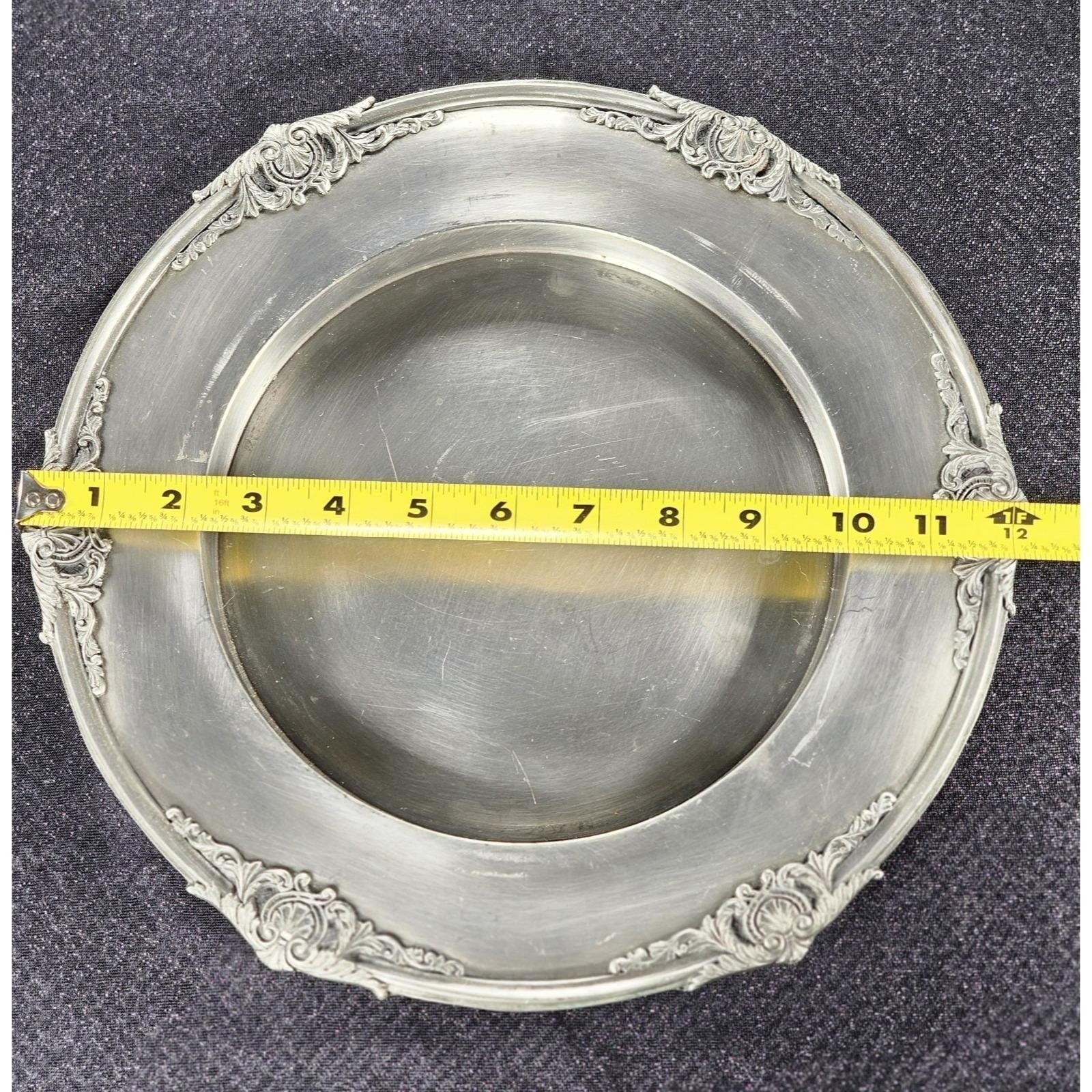 Vintage Pewter Plate 12" Ornate Rim Decorative European Collectible