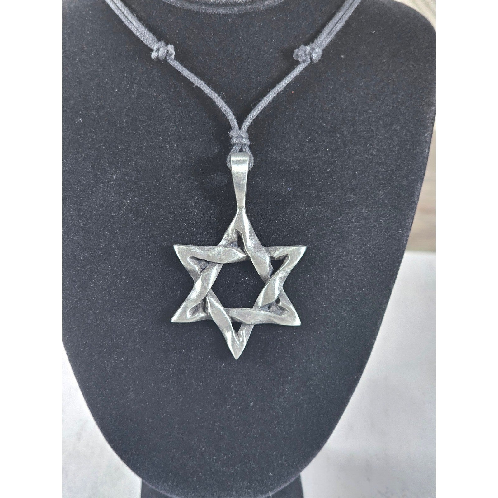 Vintage Star of David Pendant Necklace Silver Tone Corded Chain