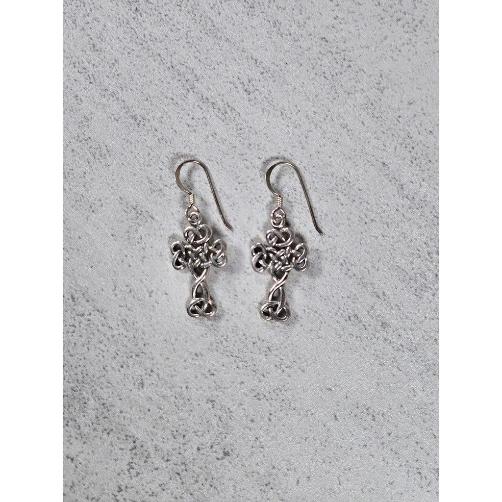 Vintage Sterling Silver Celtic Cross Dangle Earrings