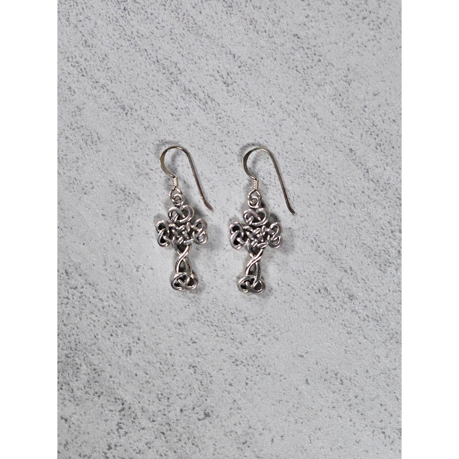 Vintage Sterling Silver Celtic Cross Dangle Earrings
